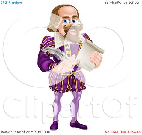 Clipart Of A Cartoon Full Length Happy William Shakespeare Holding A