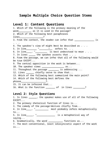 Doc Sample Multiple Choice Question Stems Fwritingmultiple