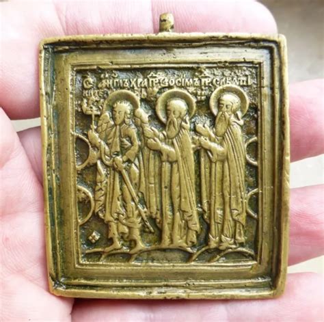 Alte Ikone Reiseikone Bronze Original Jh Russisch Orthodox Brass