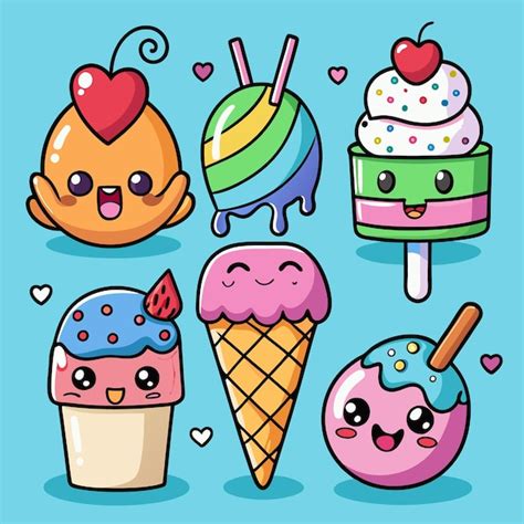 An Illustration Of 6 Cute Cartoon Ice Creams With Different Flavors And