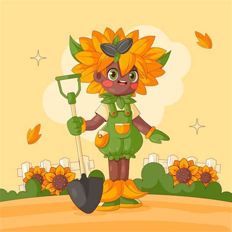 Ilustraci N De Dibujos Animados De Girasol Dibujado A Mano Vector Gratis