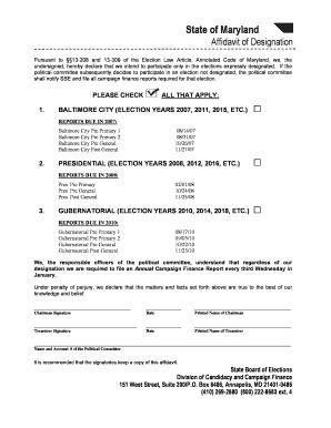 Fillable Online Elections State Md Form Pdf Maryland State Board Of