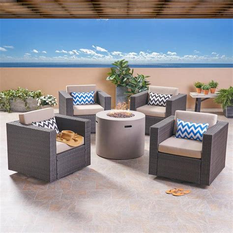 Noble House Eli Dark Brown Piece Faux Rattan Patio Fire Pit