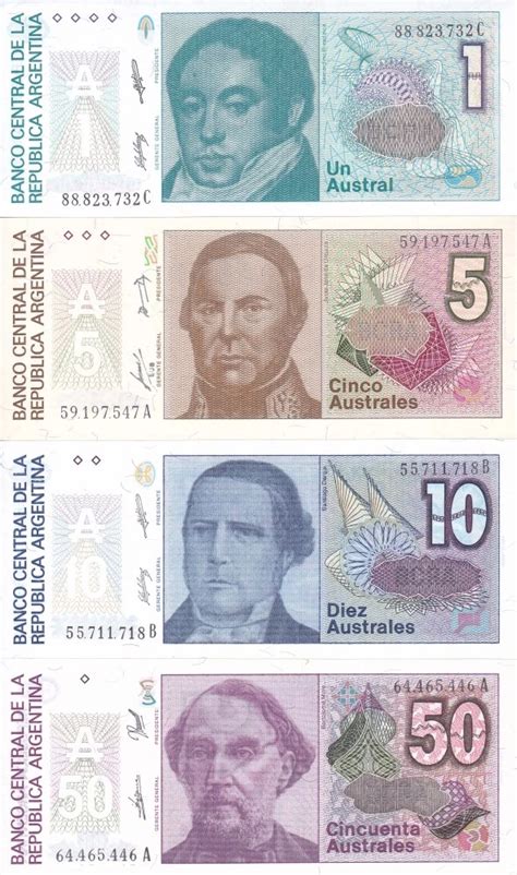 Bancnota Argentina 1 5 10 Si 50 Australes 1985 89 P323 326 UNC