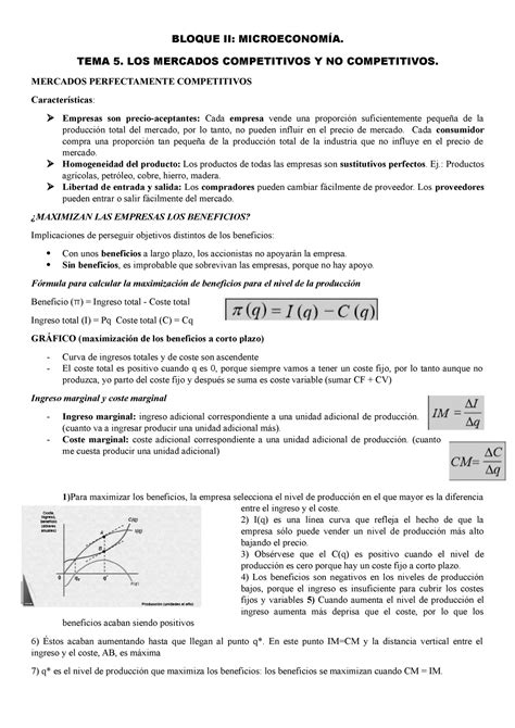 Tema 5 Los Mercados Competitivos Y No Competitivos BLOQUE II