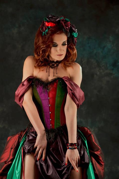 Steampunk Victorian Gem Colour Corset Wedding Dress Prom With Bustle