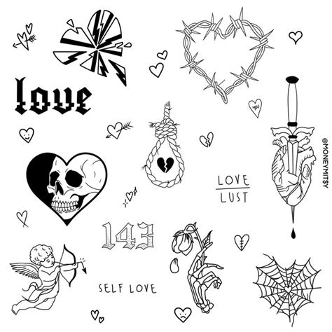 Various Tattoos With The Word Love Written On Them And Images Of Hearts