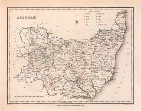 Old Map Of Suffolk In 1844 By Samuel Lewis Ipswich Woodbridge Bury