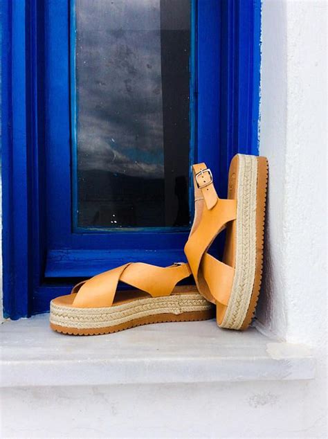 Griechische Sandalen Leder Espadrilles Plattform Espadrille Sandalen