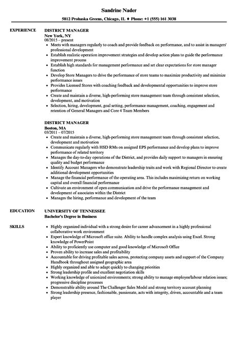 District Manager Resume Sample