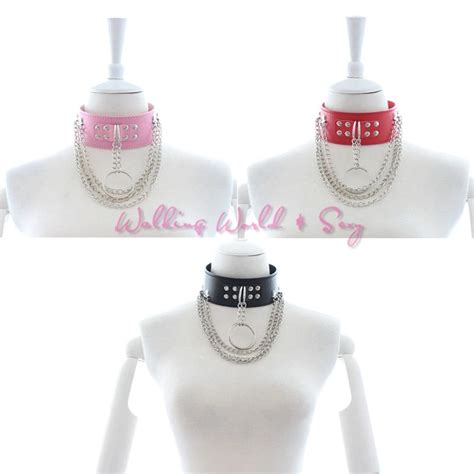 3 Color Leather Bondage Collars With Chain Lock Sex Adult Collars