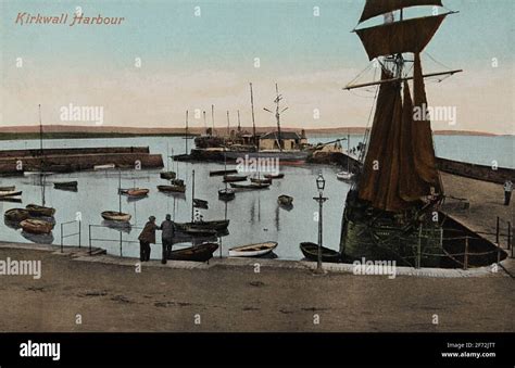 Postcard postmarked 1908 showing Kirkwall Harbour, Orkney Islands Stock Photo - Alamy