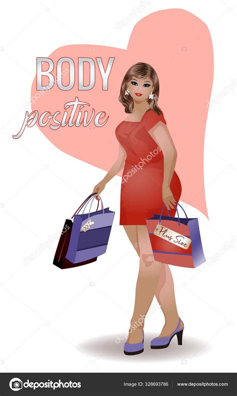 Body Positive Size Woman Shopping Bags Vector Illustration Stock Vector