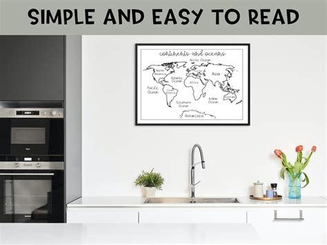 Printable World Map Black and White World Map, Continents and Oceans ...