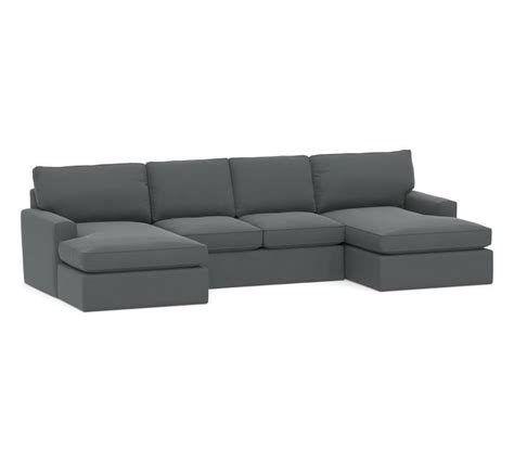 Pearce Square Arm Slipcovered U Double Chaise Loveseat Sectional Down