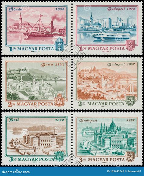 Stamps Printed In Hungary Shows View Of Budapest Editorial Image