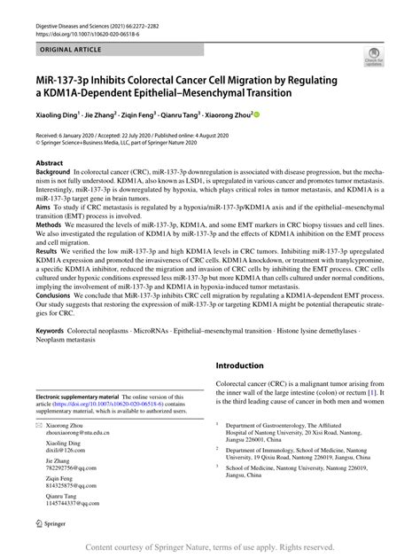 Mir P Inhibits Colorectal Cancer Cell Migration By Regulating A