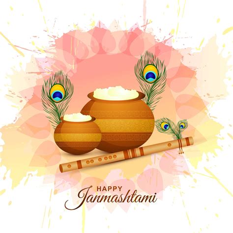 Happy Krishna Janmashtami Card With Matki And Makhan 1233956 Vector Art