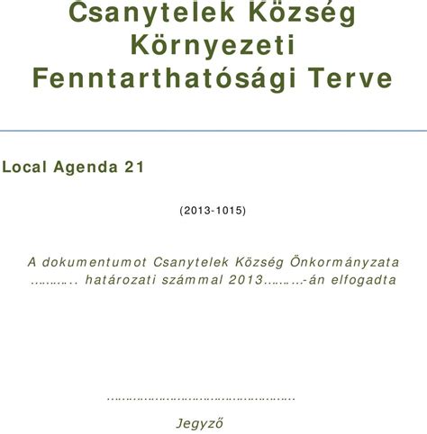 Csanytelek K Zs G K Rnyezeti Fenntarthat S Gi Terve Pdf Ingyenes Let Lt S