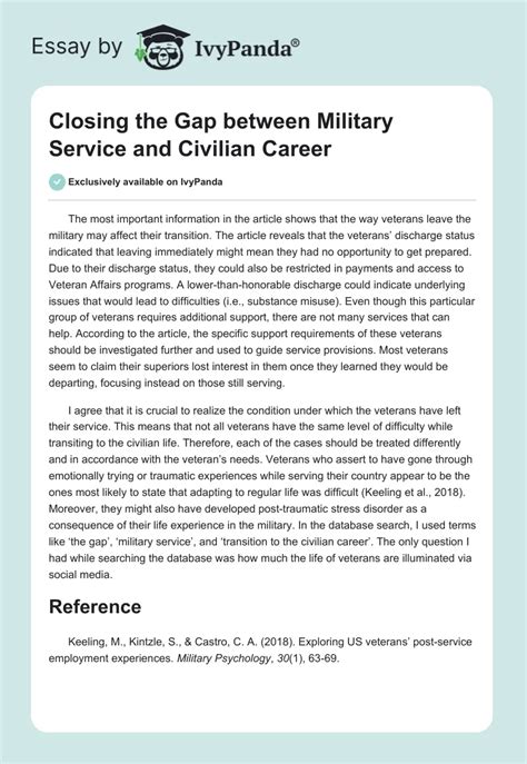 Closing The Gap Between Military Service And Civilian Career 282 Words Essay Example