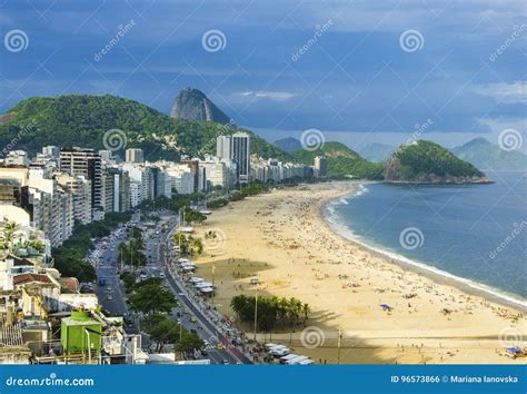 Aerial View Of Famous Copacabana Beach And Ipanema Beach In Rio De