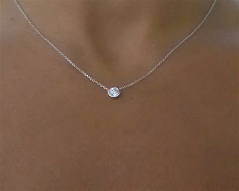 Diamond Solitaire Necklace K White Gold Diamond Bezel Etsy