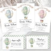 Hot Air Balloon Green Baby Shower Diaper Raffle En Enclosure Card Zazzle