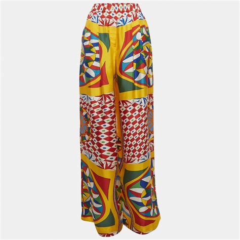 Dolce & Gabbana Multicolor Carretto Print Silk High-Rise Palazzo Pants