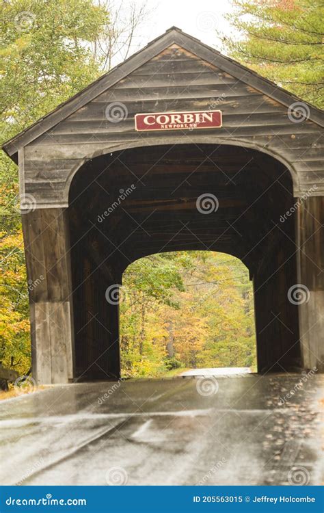 Approach To The Corbin Covered Bridge In Newport New Hampshire Stock