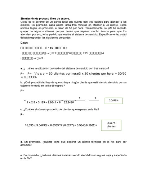 Simulaci N De Proceso L Nea De Espera Usted Es El Gerente De Un