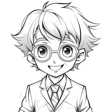 Professeur De Ans Heureux Et Souriant Grands Yeux Anime Dessin En