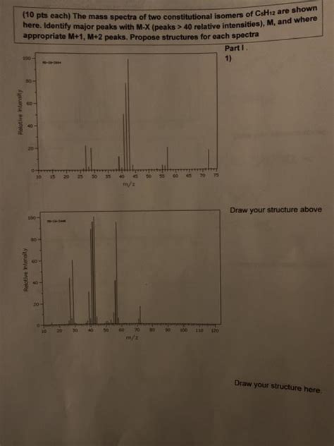 Solved 10 Pts Each The Mass Spectra Of Two Constitutional