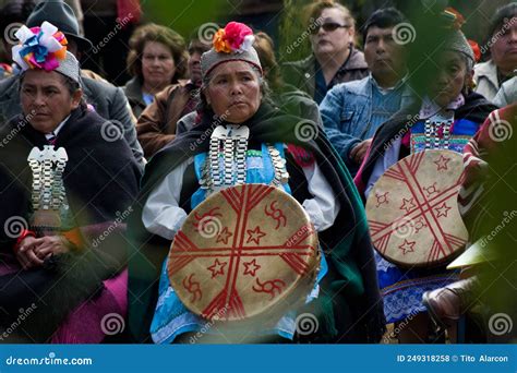 Mapuche Machis Community In Traditional Ceremony Editorial Image