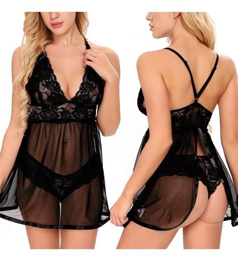 Women Sexy Halter Open Back Lingerie Sheer Lace Chemise Backless