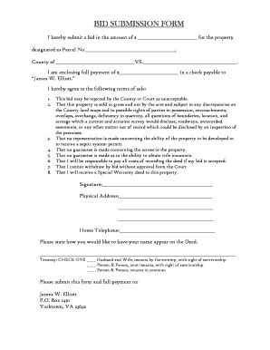 Fillable Online Bid Submission Form James W Elliott Fax Email Print