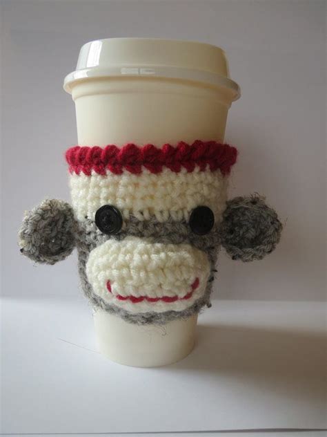 Sock Monkey Coffee Cozy Crochet Coffee Cozy Starbucks Cup Sleeve