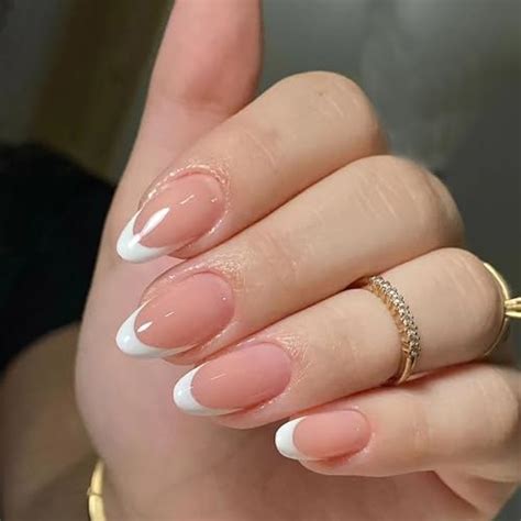 Amazon White French Tip Press On Nails Short Almond Design Nude Pink Glossy Finish Full