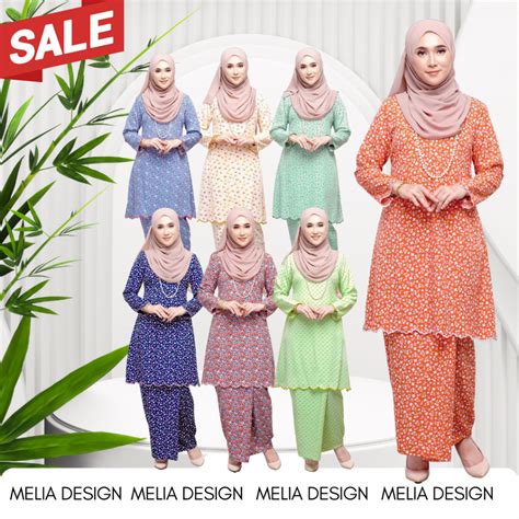 By Melia Design Baju Hot Raya Kurung Moden Riau Corak Bunga Cotton