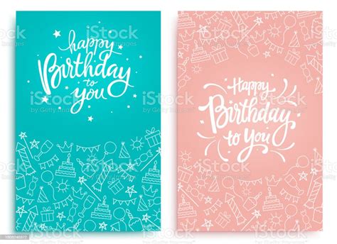 Happy Birthday Text Vector Poster Set Design Birthday Lettering Font