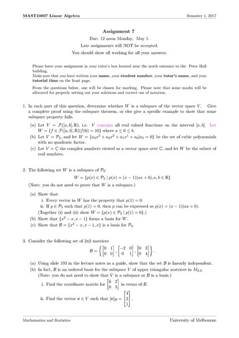 Assignment Linear Algebra Linear Algebra Semester