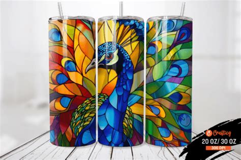 Stained Glass Peacock Tumbler Wrap Graphic By Graftify Creative Fabrica