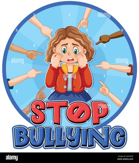 Stop Bullying Text With Cartoon Character Illustration Stock Vector