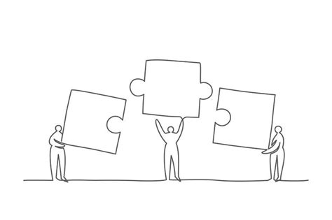 People connecting puzzle elements, a Person Illustration by IhorZigor | Simple line drawings ...