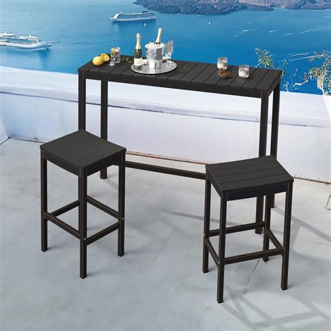 Lue Bona 3 Piece 55 In Black Outdoor Dining Table Set Aluminum Outdoor