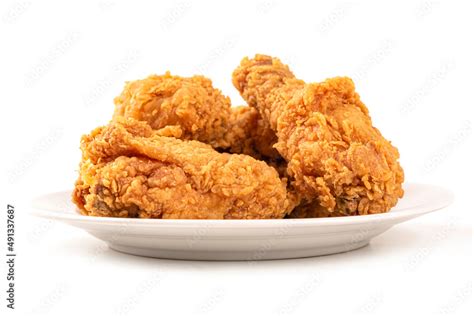 fried chicken  white plate  white background stock photo adobe stock