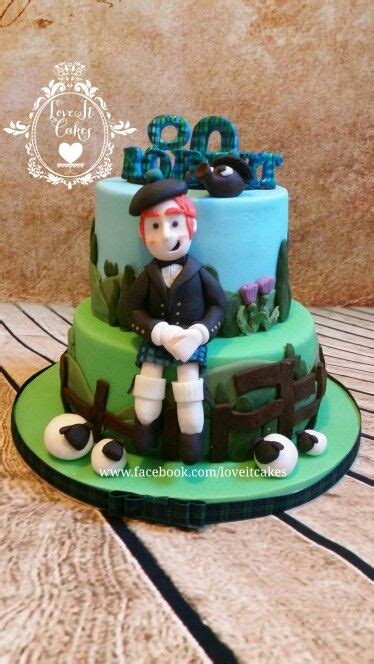 Scottish Highland Themed 2 Tier Cake With Scottish Man In Blackwatch