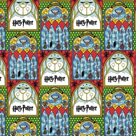 Cotton Fabric Camelot Harry Potter Quidditch Game Stained Glass Window