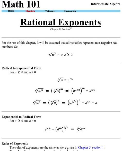 Washington State University: Math 101: Rational Exponents: Rules ...