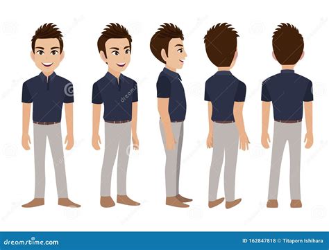 Business Man Front Side Back View Animated Character Stock