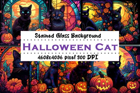 Halloween Black Cat Stained Glass Bundle Graphic by Glamousita ...